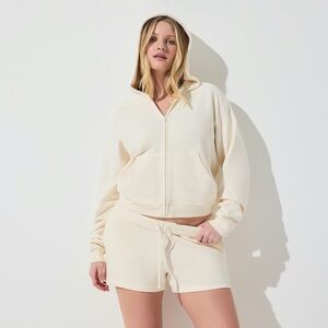 Skims French Terry Zip Up Hoodie in Ecru